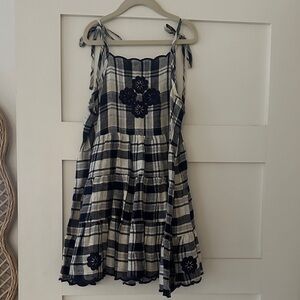 Navy Blue Girls 6-8  Ruffle Dress with Floral Embroidery